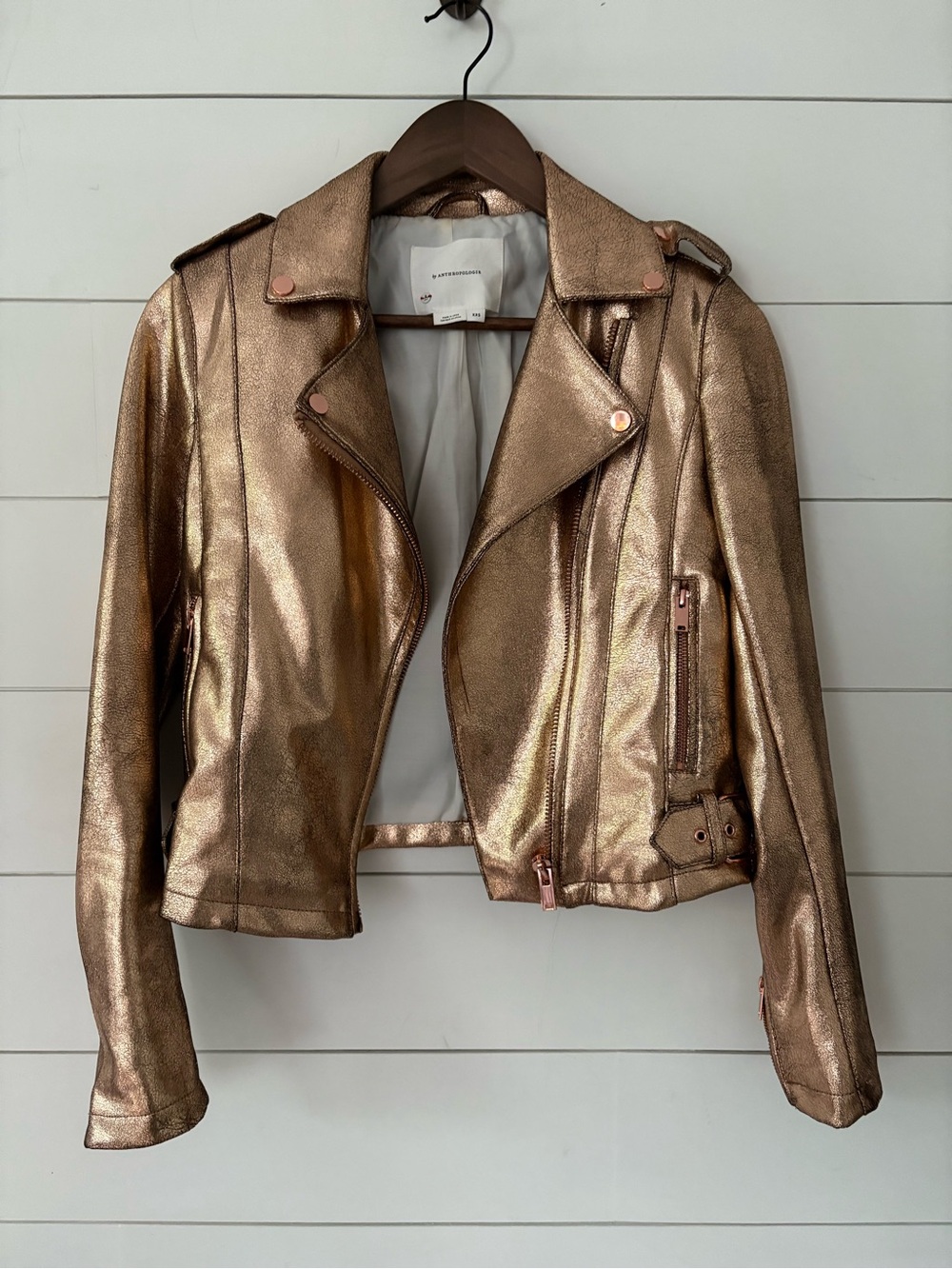 Anthropologie Metallic Rose Gold Moto Jacket